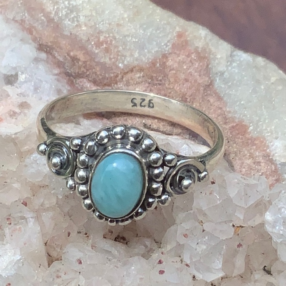 LARIMAR 925 STERLING SILVER RING, SIZE 8.25